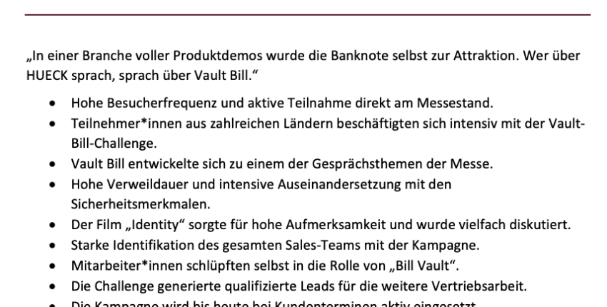HUECK Folien Highest Security – Kampagne „Vault Bill“