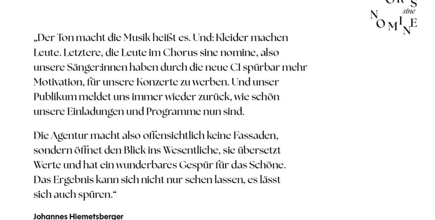 Chorus Sine Nomine - Österreichs Spitzenchor mit neuem CI