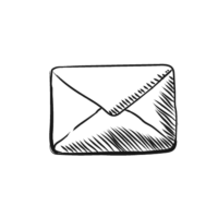Gezeichnetes Symbol eines Briefumschlags auf transparentem Hintergrund.