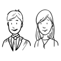 Zwei Illustrationen in schwarz von einer männlichen und einer weiblichen Person