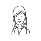 Eine Illustration in schwarz von weiblichen Person mit langen Haaren