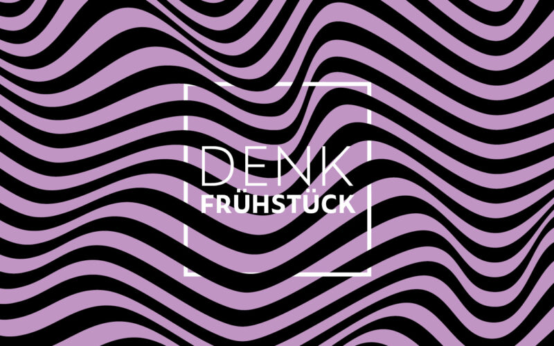 Denkfrühstück Header mit lilafarbenen und schwarzen Wellenlinien