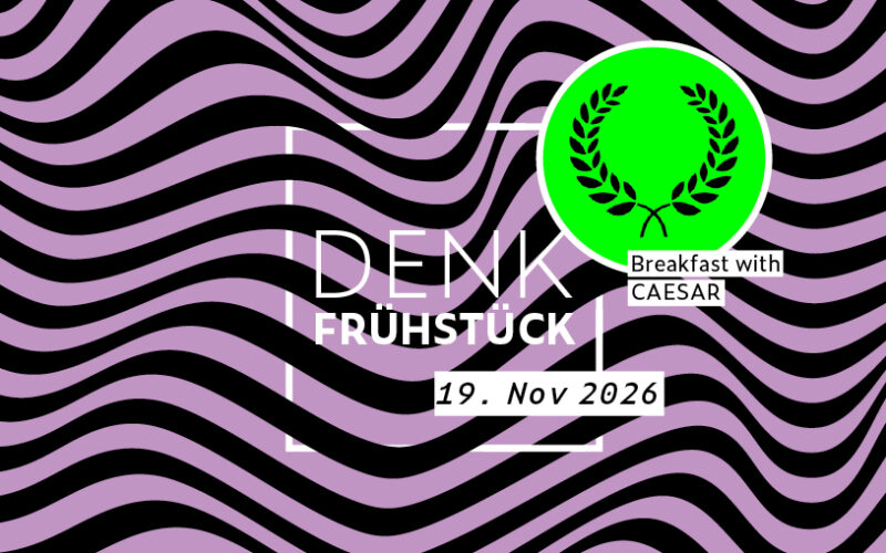 Denkfrühstück „Breakfast with CAESAR“ am 19. November, mit Lorbeerkranz auf Wellenmuster.
