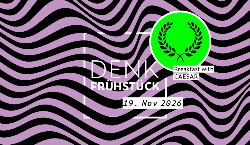 Denkfrühstück „Breakfast with CAESAR“ am 19. November, mit Lorbeerkranz auf Wellenmuster.